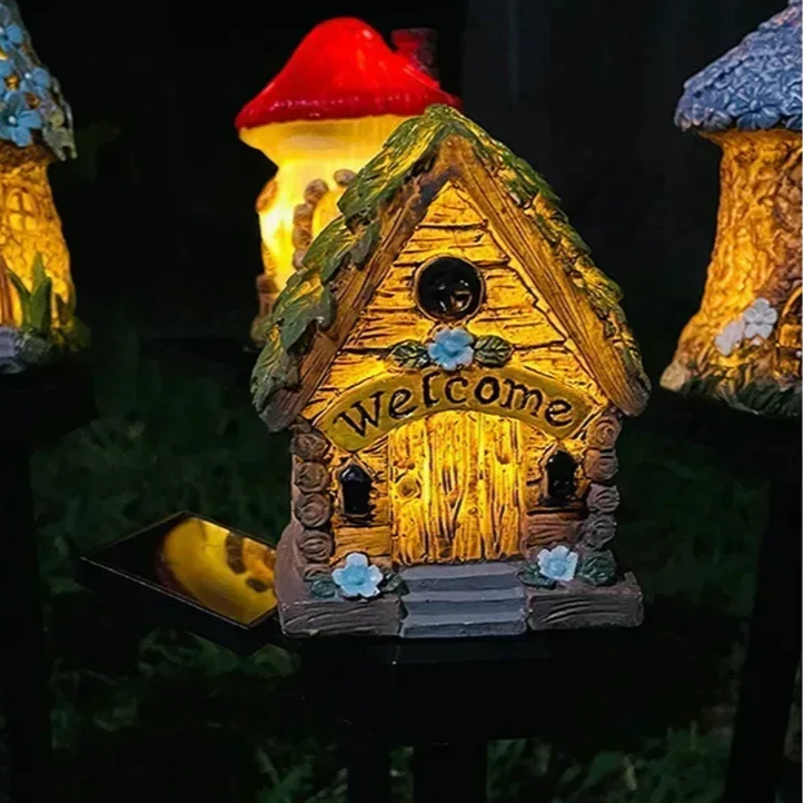 Solar Resin Mushroom House Lantern