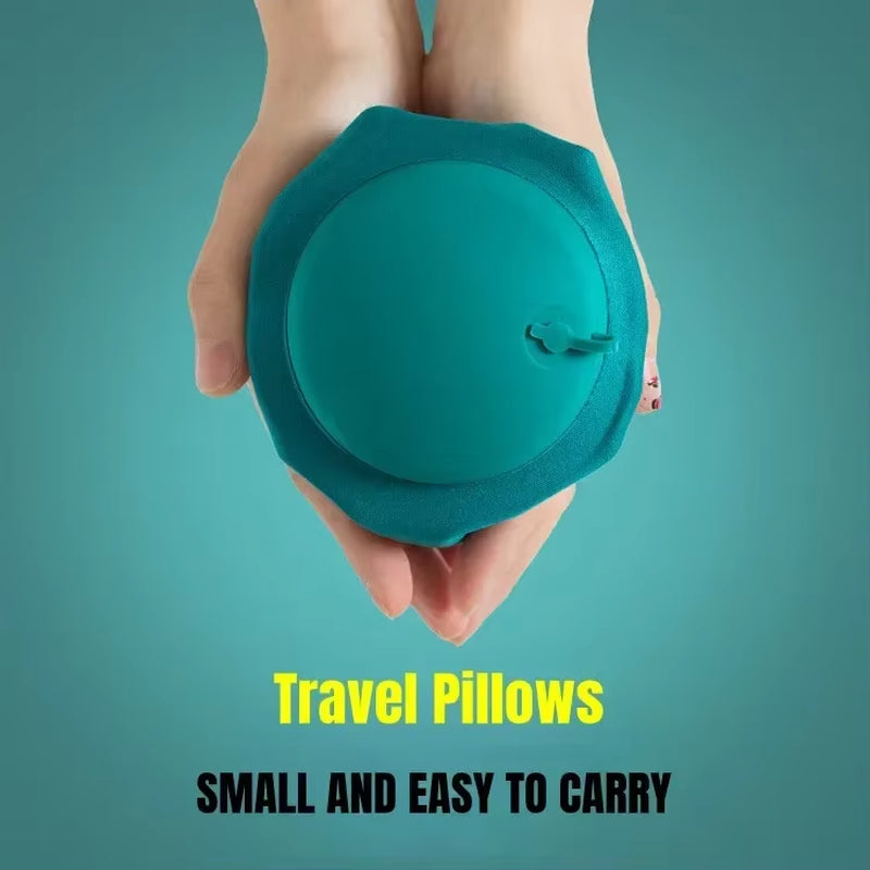 U-Shaped Inflatable Travel Pillow - Soft Velvet Neck Support Cushion with Press Inflation for First-Class Comfort