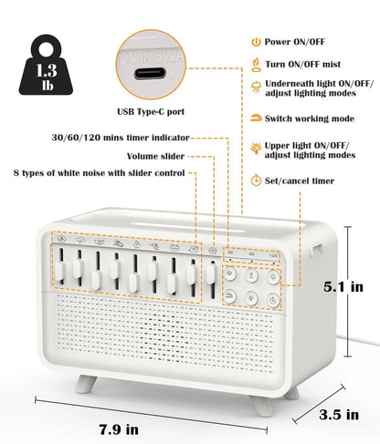 3-in-1 Bluetooth Speaker White Noise Sleep & Humidifier