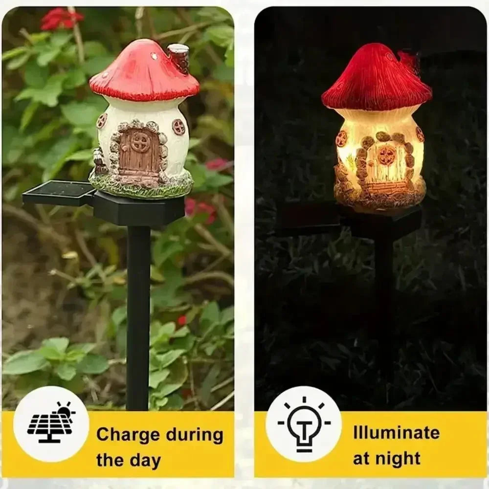 Solar Resin Mushroom House Lantern