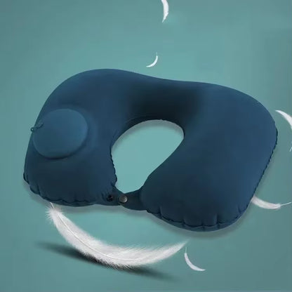 U-Shaped Inflatable Travel Pillow - Soft Velvet Neck Support Cushion with Press Inflation for First-Class Comfort